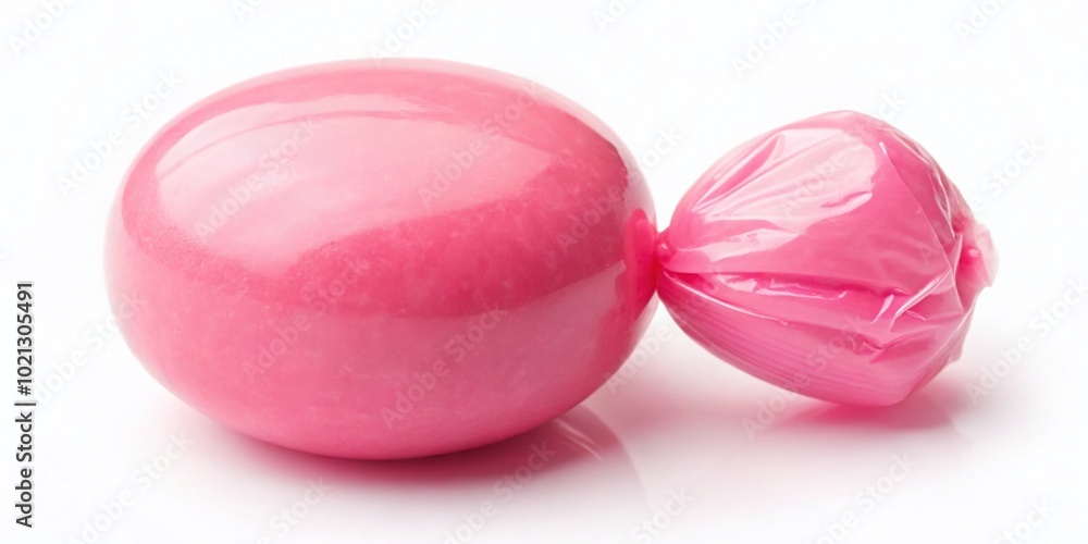 Colorful Pink Bubble Gum with Soft Texture and Glossy Finish on a White Background for Candy Lovers Colorful Pink Bubble Gum with Soft Texture and Glossy Finish on a White Background for Candy Lovers