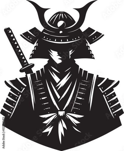 samurai warrior sward man mascot Silhouette illustration isolated on a white background