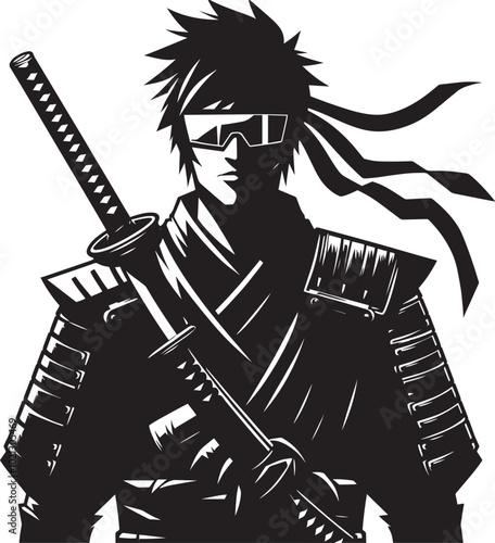 samurai warrior sward man mascot Silhouette illustration isolated on a white background