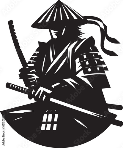 samurai warrior sward man mascot Silhouette illustration isolated on a white background