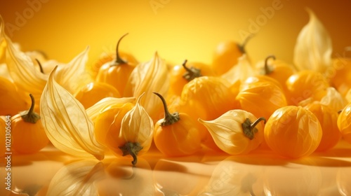 Lots of fresh cape gooseberries. ai generated art image