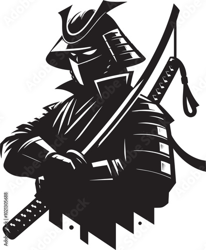 samurai warrior sward man mascot Silhouette illustration isolated on a white background