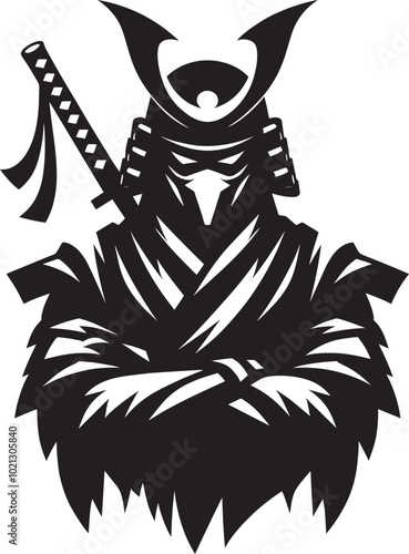 samurai warrior sward man mascot Silhouette illustration isolated on a white background