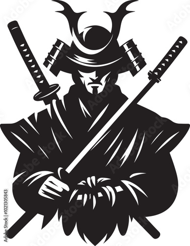 samurai warrior sward man mascot Silhouette illustration isolated on a white background