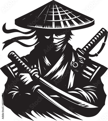 samurai warrior sward man mascot Silhouette illustration isolated on a white background