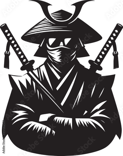 samurai warrior sward man mascot Silhouette illustration isolated on a white background