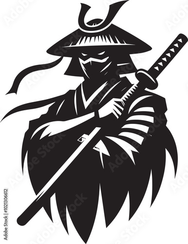samurai warrior sward man mascot Silhouette illustration isolated on a white background