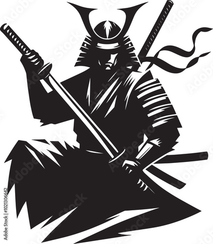 samurai warrior sward man mascot Silhouette illustration isolated on a white background