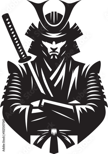 samurai warrior sward man mascot Silhouette illustration isolated on a white background