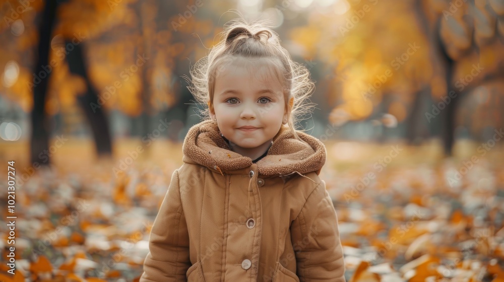 Smiling Little Girl in Autumn Leaves Smiling Little Girl in Autumn Leaves