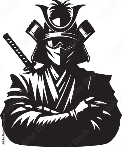 samurai warrior sward man mascot Silhouette illustration isolated on a white background