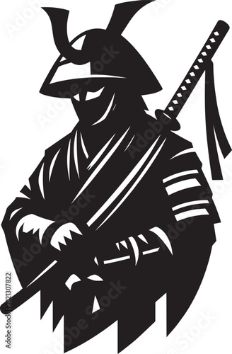 samurai warrior sward man mascot Silhouette illustration isolated on a white background