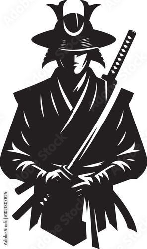 samurai warrior sward man mascot Silhouette illustration isolated on a white background