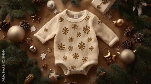 Soft Christmas Romper with Snowflake Patterns photo