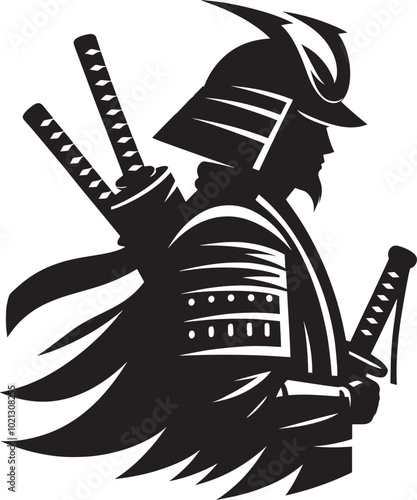 samurai warrior sward man mascot Silhouette illustration isolated on a white background
