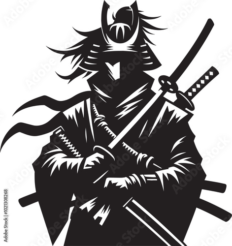 samurai warrior sward man mascot Silhouette illustration isolated on a white background