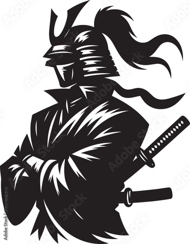 samurai warrior sward man mascot Silhouette illustration isolated on a white background