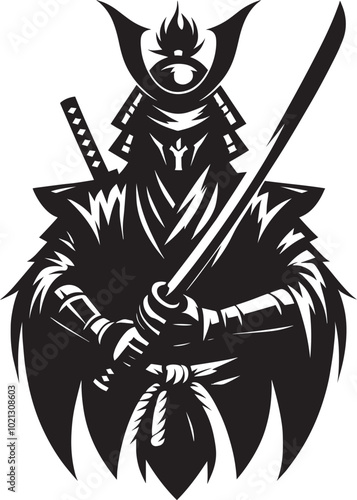 samurai warrior sward man mascot Silhouette illustration isolated on a white background