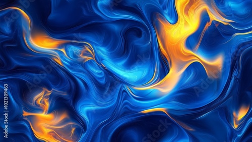 Vibrant Fluid Flow of Blue and Yellow Hues - Made with Generative AI