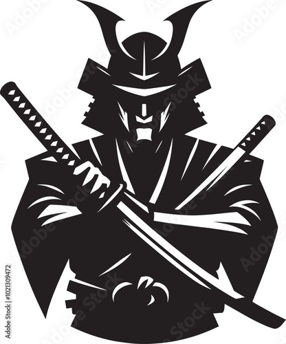 samurai warrior sward man mascot Silhouette illustration isolated on a white background