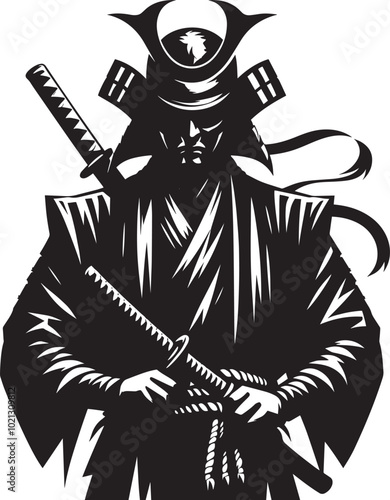 samurai warrior sward man mascot Silhouette illustration isolated on a white background