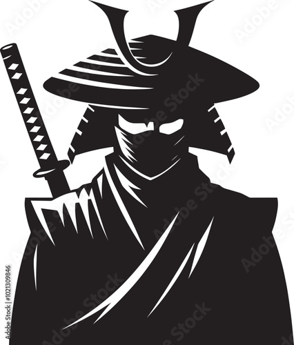 samurai warrior sward man mascot Silhouette illustration isolated on a white background
