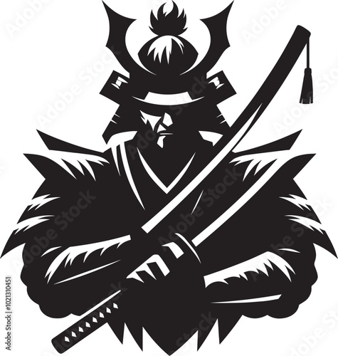 samurai warrior sward man mascot Silhouette illustration isolated on a white background