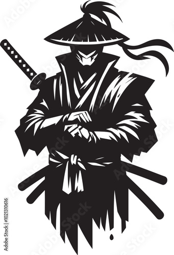 samurai warrior sward man mascot Silhouette illustration isolated on a white background