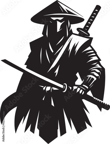 samurai warrior sward man mascot Silhouette illustration isolated on a white background