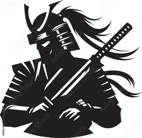samurai warrior sward man mascot Silhouette illustration isolated on a white background