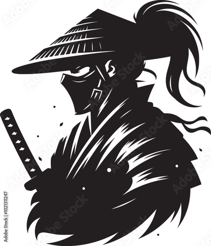 samurai warrior sward man mascot Silhouette illustration isolated on a white background