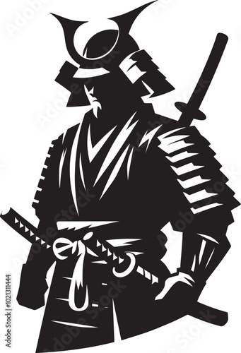 samurai warrior sward man mascot Silhouette illustration isolated on a white background