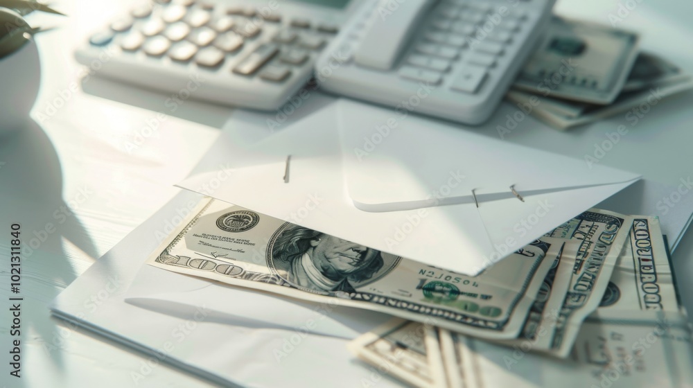 Cash Payment in an Envelope on a Desk Cash Payment in an Envelope on a Desk