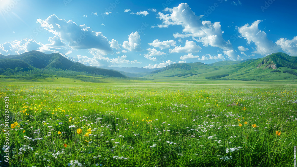 A Panoramic View of a Green Grass Meadow A Panoramic View of a Green Grass Meadow