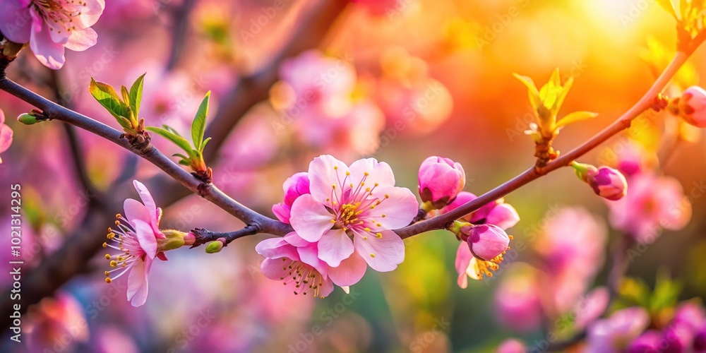 In spring, a colorful flower blossoms on a tree branch, surrounded by a softly blurred natural background that emphasizes its exquisite charm and freshness. In spring, a colorful flower blossoms on a tree branch, surrounded by a softly blurred natural background that emphasizes its exquisite charm and freshness.