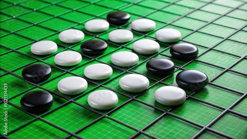 In the classic Othello game, strategically place black and white discs on a green grid, flipping opponentsâ€™ pieces to gain control and win the match. photo