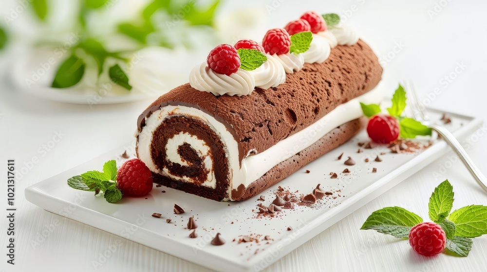 Chocolate roulade with whipped cream filling Chocolate roulade with whipped cream filling