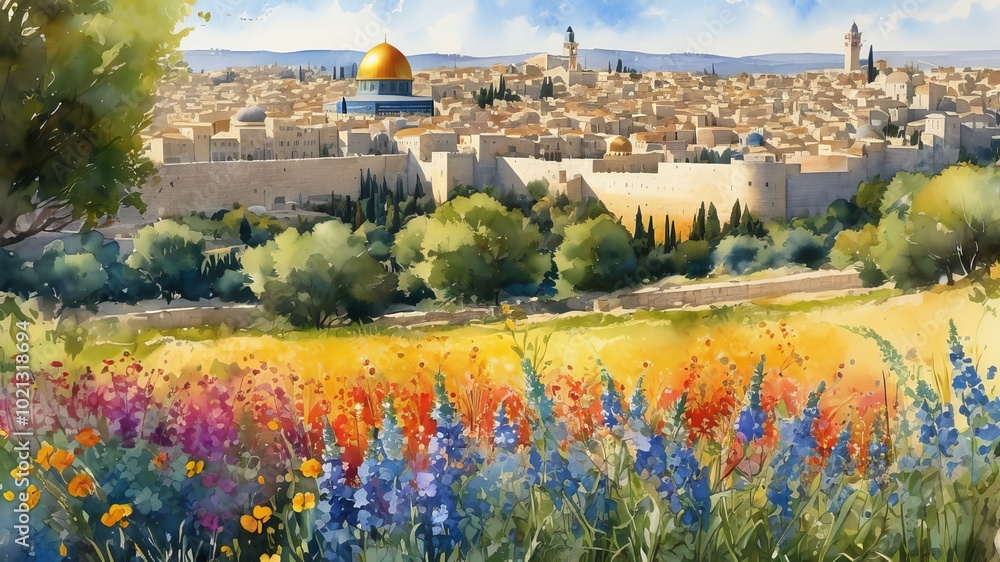 Obraz premium panorama of the jerusalem in old city content created with generative AI software