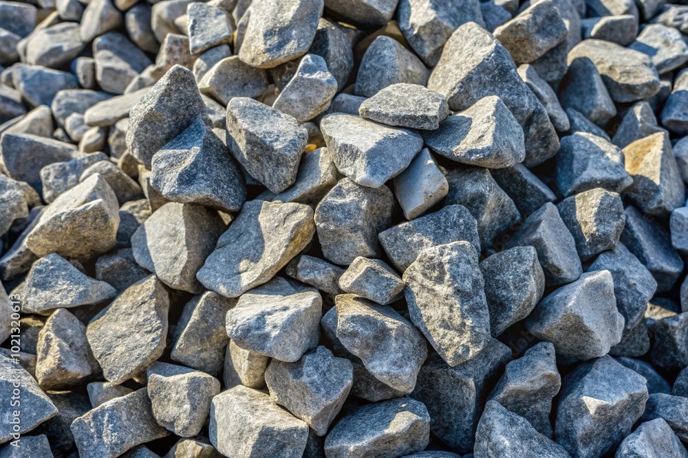 Robust large crushed gray stone texture suitable for construction and landscaping, providing a unique backdrop for design projects, enriching visual elements and structural foundations. Robust large crushed gray stone texture suitable for construction and landscaping, providing a unique backdrop for design projects, enriching visual elements and structural foundations.