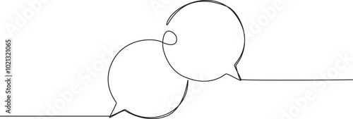 continuous single line drawing of two speech bubbles, conversation symbol line art vector illustration