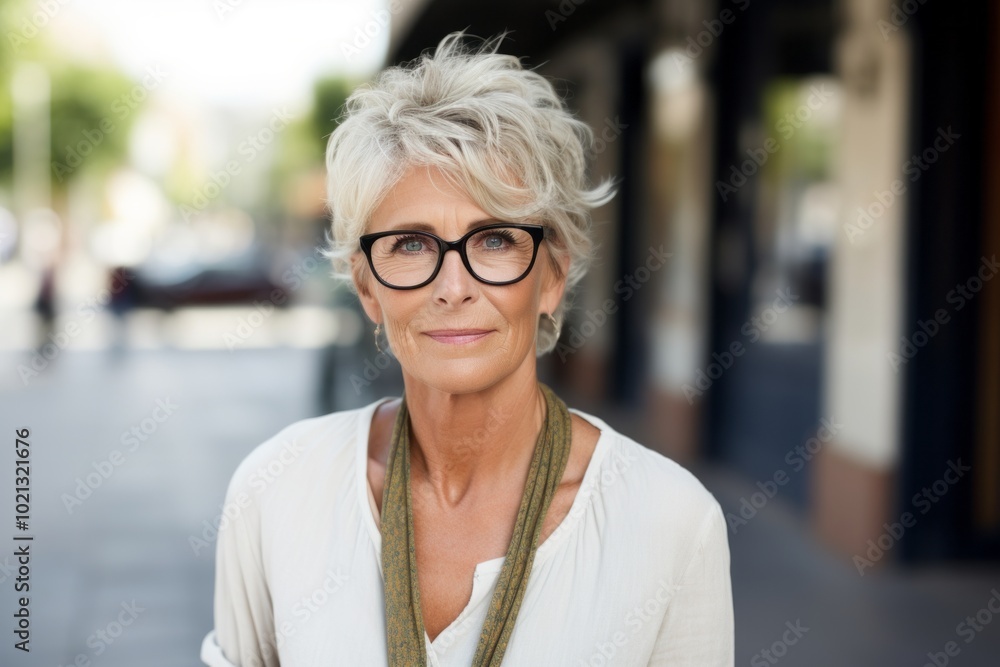 Portrait of mature woman with eyeglasses looking at camera in city Portrait of mature woman with eyeglasses looking at camera in city