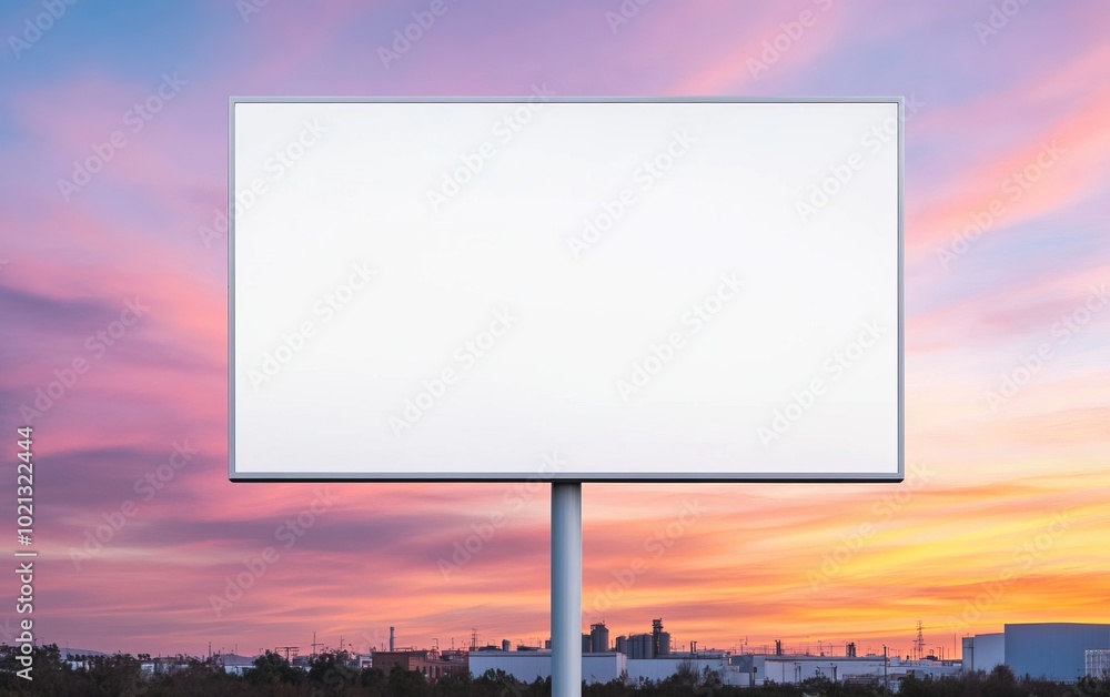 Blank billboard against a colorful sunset sky, ideal for advertising or creative projects. Blank billboard against a colorful sunset sky, ideal for advertising or creative projects.