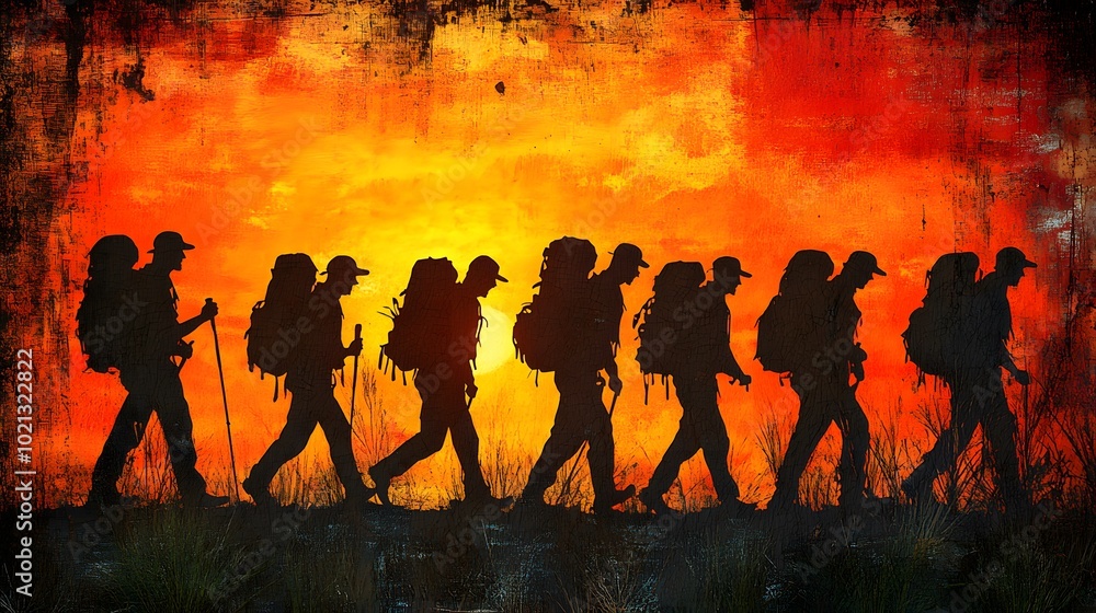 People enjoying a scenic hike in the Australian outback for Australia Day in papercut and watercolor style People enjoying a scenic hike in the Australian outback for Australia Day in papercut and watercolor style