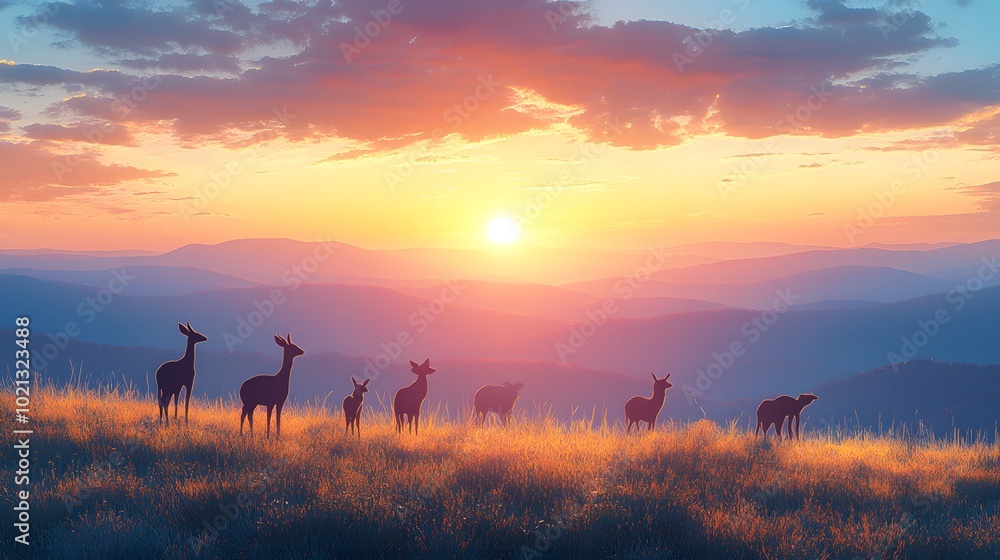 Scenic view of Australian wildlife during a family camping trip for Australia Day in papercut and watercolor style Scenic view of Australian wildlife during a family camping trip for Australia Day in papercut and watercolor style