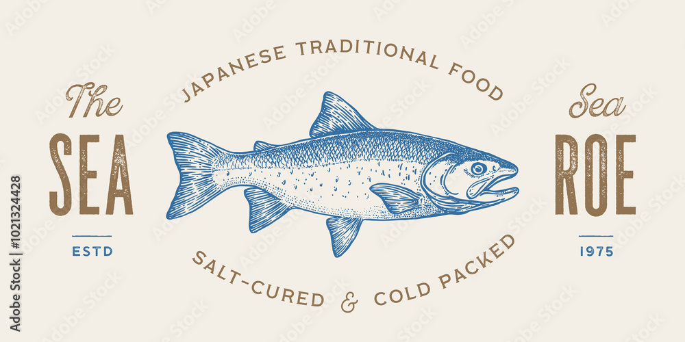 Obraz premium Salmon fish seafood, sketch. Vintage retro print, seafood salmon fish sketch, logo sign template, ink pencil style drawing, engrave old school. Hand drawn sketch salmon fish. Vector Illustration