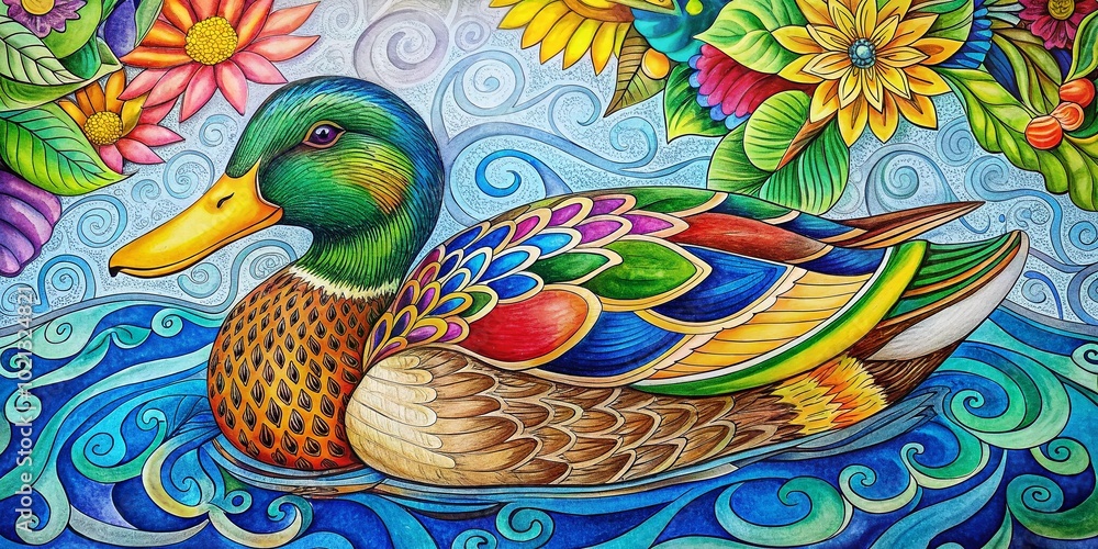 Obraz premium Delightful Coloring Picture of a Duck for Creative Fun and Relaxation in Art and Crafts Activities