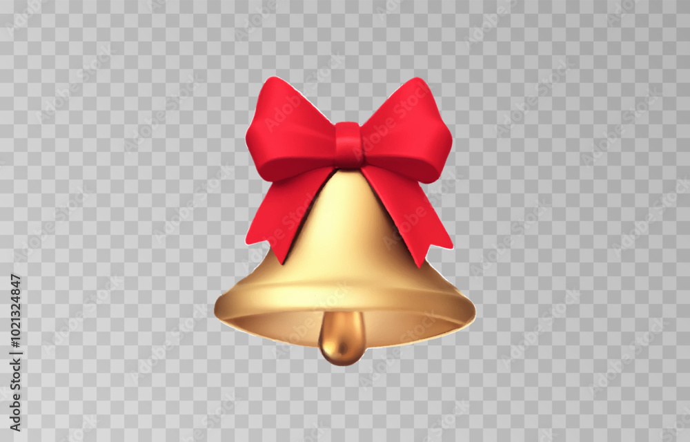 Christmas bells with red ribbon isolated png background. Vector bells png.