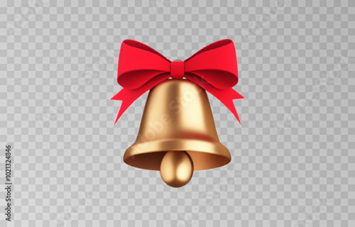 Christmas bells with red ribbon isolated png background. Vector bells png.