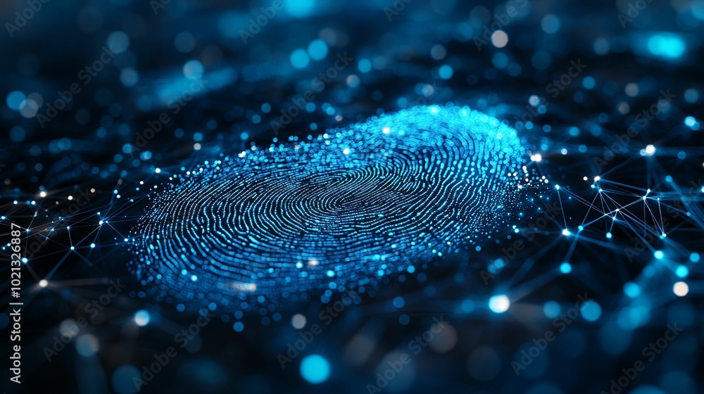 Digital Fingerprint Pattern on a Blue Network Digital Fingerprint Pattern on a Blue Network