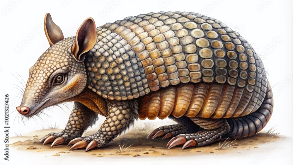 Detailed Armadillo Drawing in Naturalistic Style Showcasing Unique Features and Textured Shell Detailed Armadillo Drawing in Naturalistic Style Showcasing Unique Features and Textured Shell